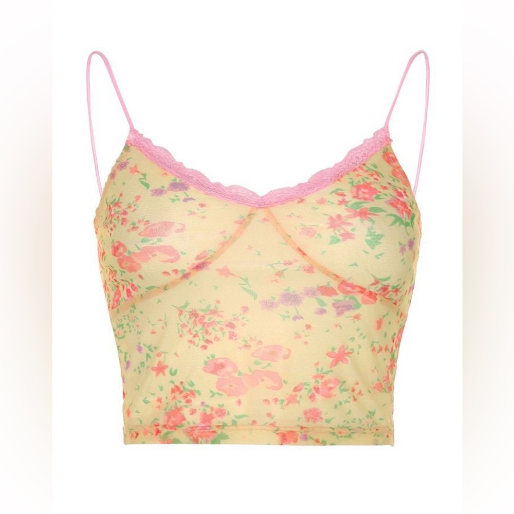 Fashion Sexy Lounge - Floral Print Lace-Trim Cropped Camisole Top